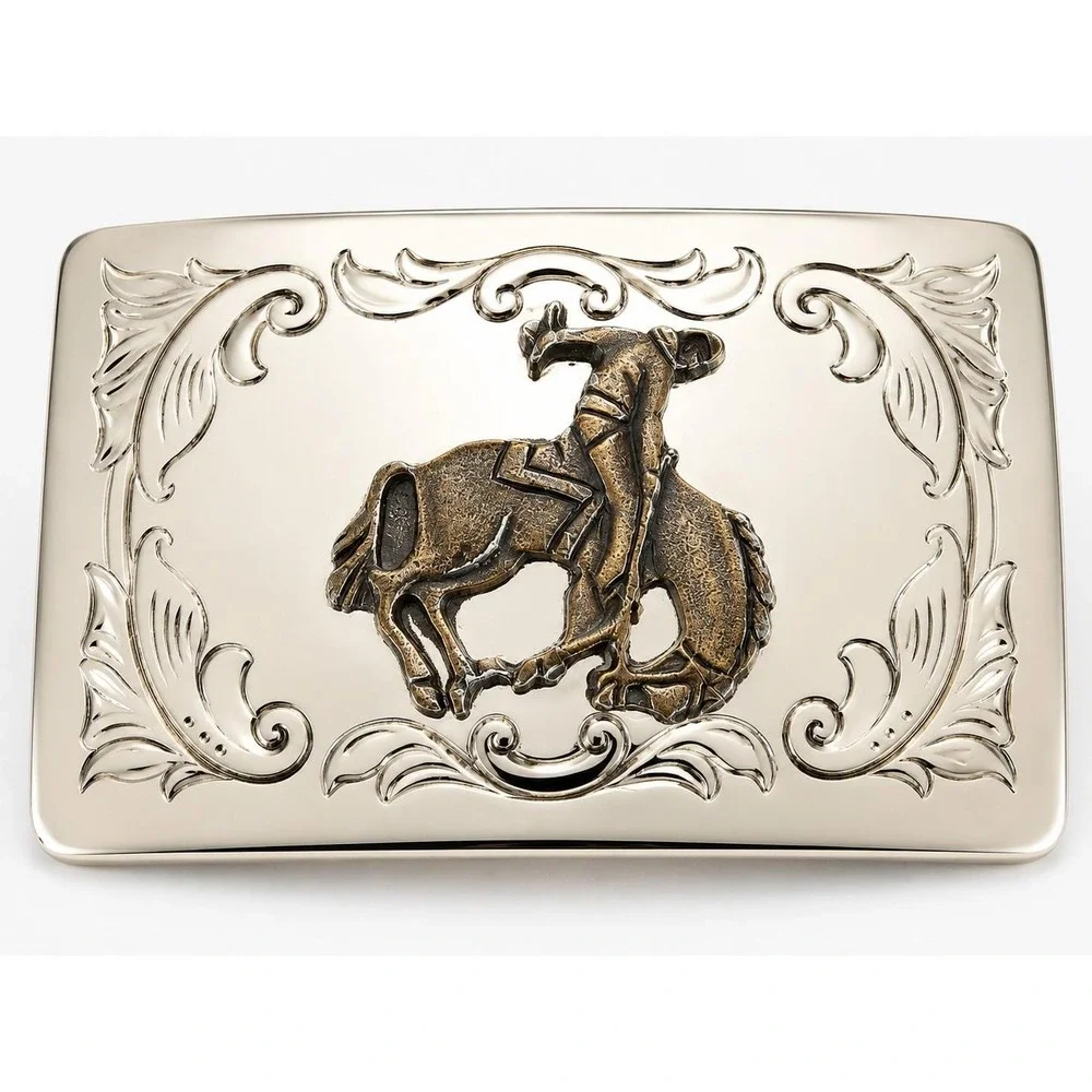 Vintage Cowboy Bucking Bronco Belt Buckle Western Rodeo Silver Tone Mexico